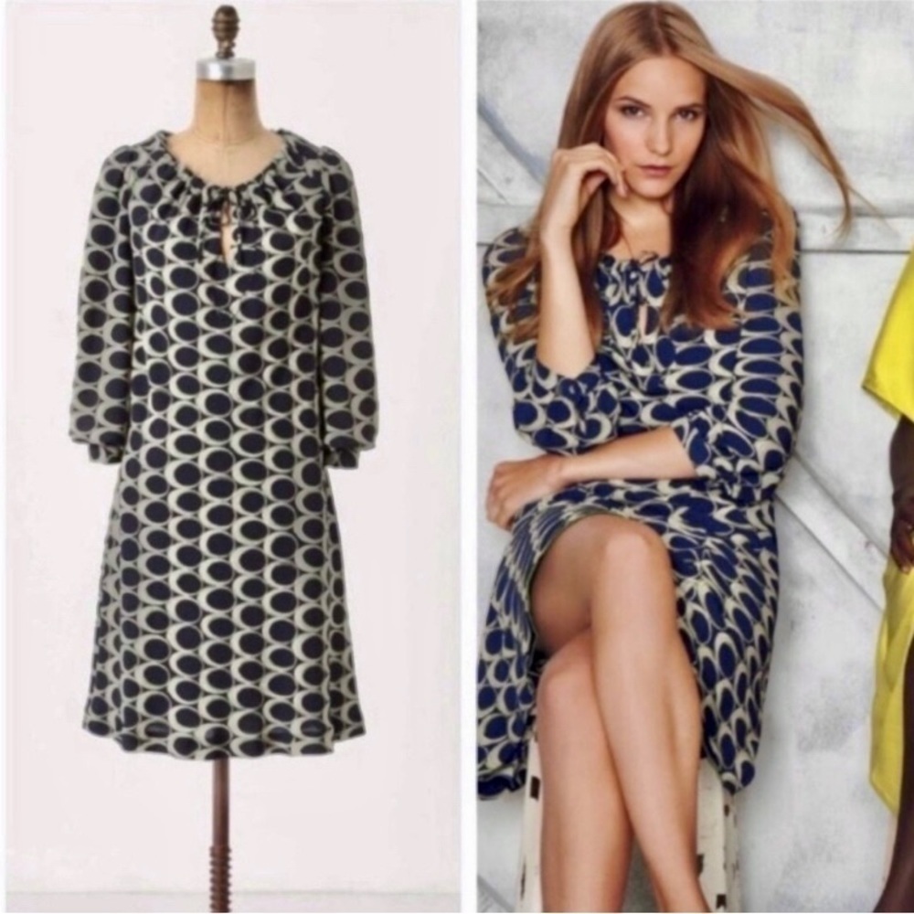 Anthropologie Moulinette Soeurs Silk blend Navy retro look dress size 0